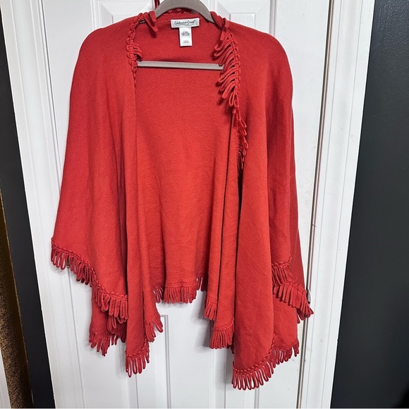 Coldwater Creek Fringe Tassel Cape Shawl Wrap Earthy Red Soft Warm Cozy - Picture 2 of 6